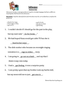 Idioms Worksheet by Have Fun Teaching | Teachers Pay Teachers