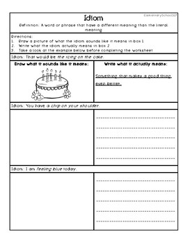 Preview of Idioms Worksheets by Elementary School SLP