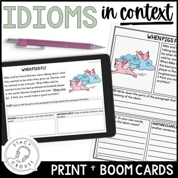 Preview of Idioms Context Figurative Language Worksheets BOOM CARDS Activity Speech Therapy