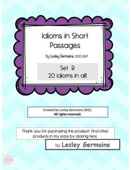 Preview of Idioms in Short Passages Set B