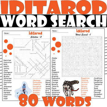 Iditarod Sled Dog Race Word Search Puzzle All about Iditarod Word
