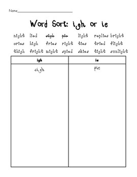 Ie and Igh Worksheet by MerryComposition | Teachers Pay Teachers