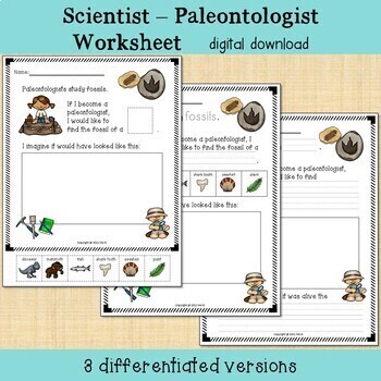If I Become a Paleontologist Coloring Worksheet and Writing Prompt by Miz B