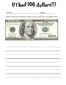 If I Had 100 Dollars (writing prompt for the 100th Day of School)