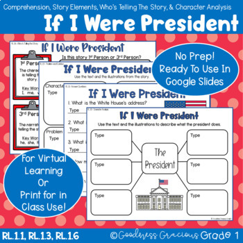 Preview of If I Were President- Comp., Who's Telling The Story, Story Element, & Characters