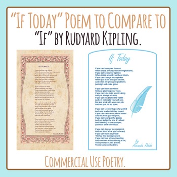 Preview of If Today: Poem Compare & Contrast to "If" Rudyard Kipling Poetry Commercial Use