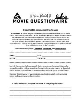 Preview of If You Build It - Documentary Review Worksheet