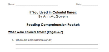 Preview of If You Lived in Colonial Times Reading Packet