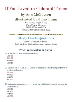 Preview of If You Lived in Colonial Times by Ann McGovern; Study Guide Quiz w/Answer Key