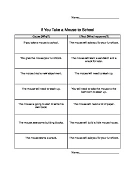 Preview of If You Take a Mouse to School- Cause and Effect