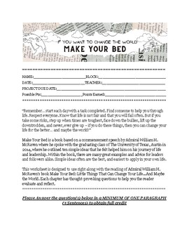 Preview of If You Want To Change The World: Make Your Bed (Speech Worksheet)