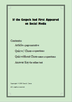 Preview of If the Gospels had First Appeared on Social Media-A Short Narrative w/ Quiz