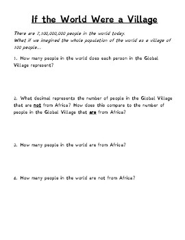Preview of If the World Were a Village Word Problems