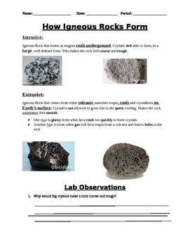 Igneous Rock Type Lab by Baker's Teaching Supplies | TpT