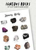 Igneous Rocks 16" x 20"Poster, Watercolor, Volcanic Rocks,