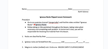 Preview of Igneous Rocks Flipped Lesson Video and Companion Worksheet