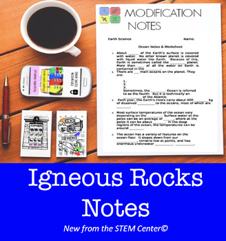 Preview of Igneous Rocks WRITTEN NOTES for 504 & IEP's