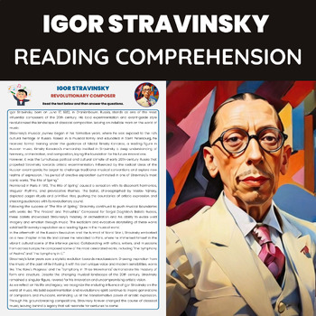 Preview of Igor Stravinsky Reading Comprehension Worksheet | 20th Century Music Composer