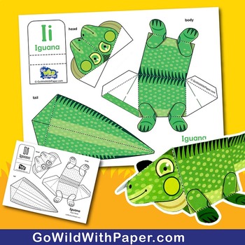Iguana Craft Activity | 3D Paper Model by Go Wild with Paper | TpT