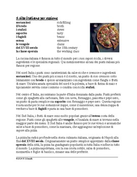 Preview of Il Cibo Italiano Lettura: Italian Food Reading (Pizza/Pasta/Minestrone etc)