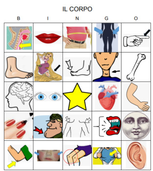 Preview of Il Corpo Italian Body Part Bingo Game and Vocabulary Set