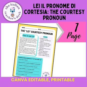 Preview of Italian Lei: the courtesy pronoun, printable worksheet 9th-10th grade