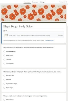 Preview of Illegal Drugs: Study Guide: Google Form and Matching Blooket Game