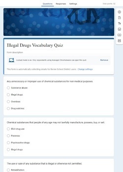 Preview of Illegal Drugs Vocabulary Quiz | Google Form | Blooket Game