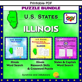 Illinois Puzzle BUNDLE Word Search Crossword Activities U S States