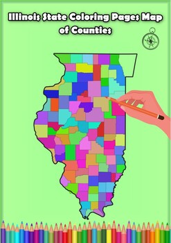 Preview of Illinois State Coloring Pages Map of Counties Highlighting Rivers Lakes Cities