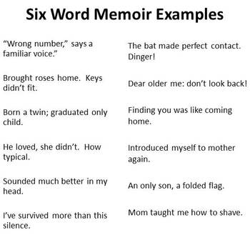 Six Word Memoir Assignment - Write and present! by Megan ...