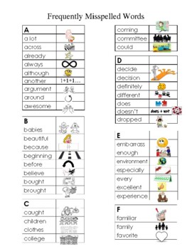 Preview of Illustrated Commonly/Frequently Misspelled Word List