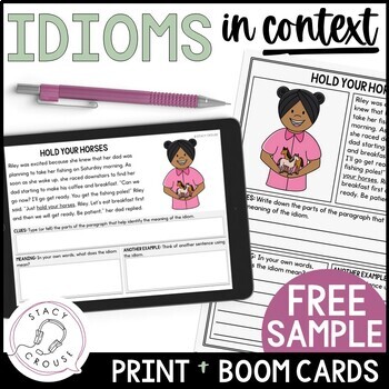 Preview of Idioms Context Figurative Language Worksheets BOOM CARDS Activity Speech Therapy