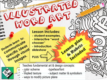 Preview of Illustrated Word Art: Middle School High School Art Project, lesson & rubric.