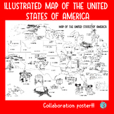 Illustrated map of The United States of America: collabora