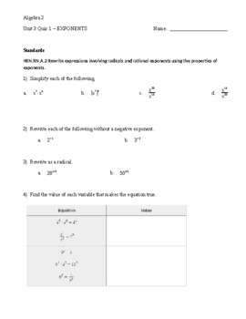 Preview of Illustrative Math Algebra 2 - Unit 3 Quiz 1