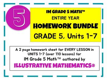 Preview of IM Grade 5 Math™ ENTIRE YEAR OF HOMEWORK BUNDLE, Units 1-7, Grade 5