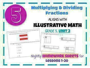 Preview of Illustrative Math HOMEWORK, Unit 3 Multiplying and Dividing Fractions, Grade 5