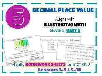 Preview of Illustrative Math HOMEWORK, Unit 5, Section A, Decimal Place Value, Grade 5