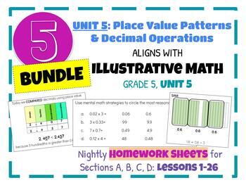 Preview of Illustrative Math HOMEWORK Grade 5, Unit 5 BUNDLE Place Value Decimal Operations