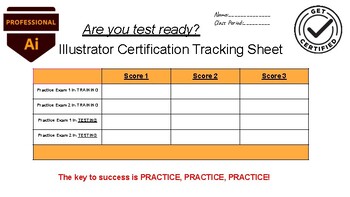 Preview of Illustrator Certification Tracking Sheet (for use with GMetrix practice exams)