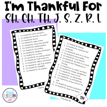 Preview of I'm Thankful For: SH, CH, TH, J, S, Z, R, and L - Speech Therapy