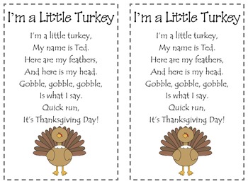 I'm a Little Turkey Poetry Pack by Amber Morrow | TpT