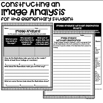 Preview of Image Analysis: Graphic Organizer, written response, and rubric! Fully editable!