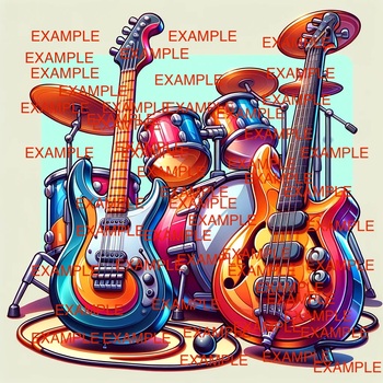 Preview of Image Rock Band Instruments, Bright, Poster, Music Classroom, Guitar, Bass, Drum