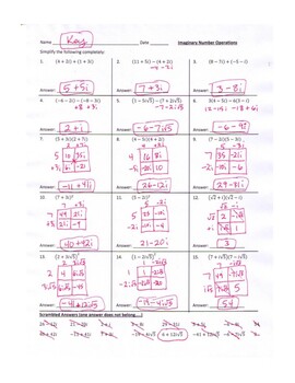 Adding Subtracting Multiplying Complex Numbers Independent Practice