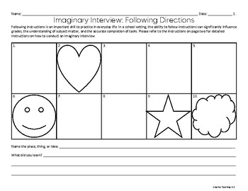 Preview of Imaginary Interview Following Directions Read Write and Draw Grades 3-6 No Prep