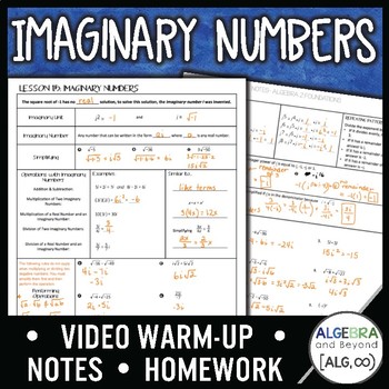 Preview of Imaginary Numbers Lesson | Warm-Up | Guided Notes | Homework