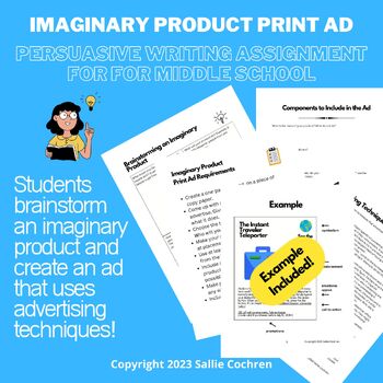 Preview of Imaginary Product Print Ad (Persuasive Writing Assignment for Middle School)