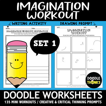 Preview of Imagination Workout Drawing SET 1 Doodle Worksheets | Drawing Prompts